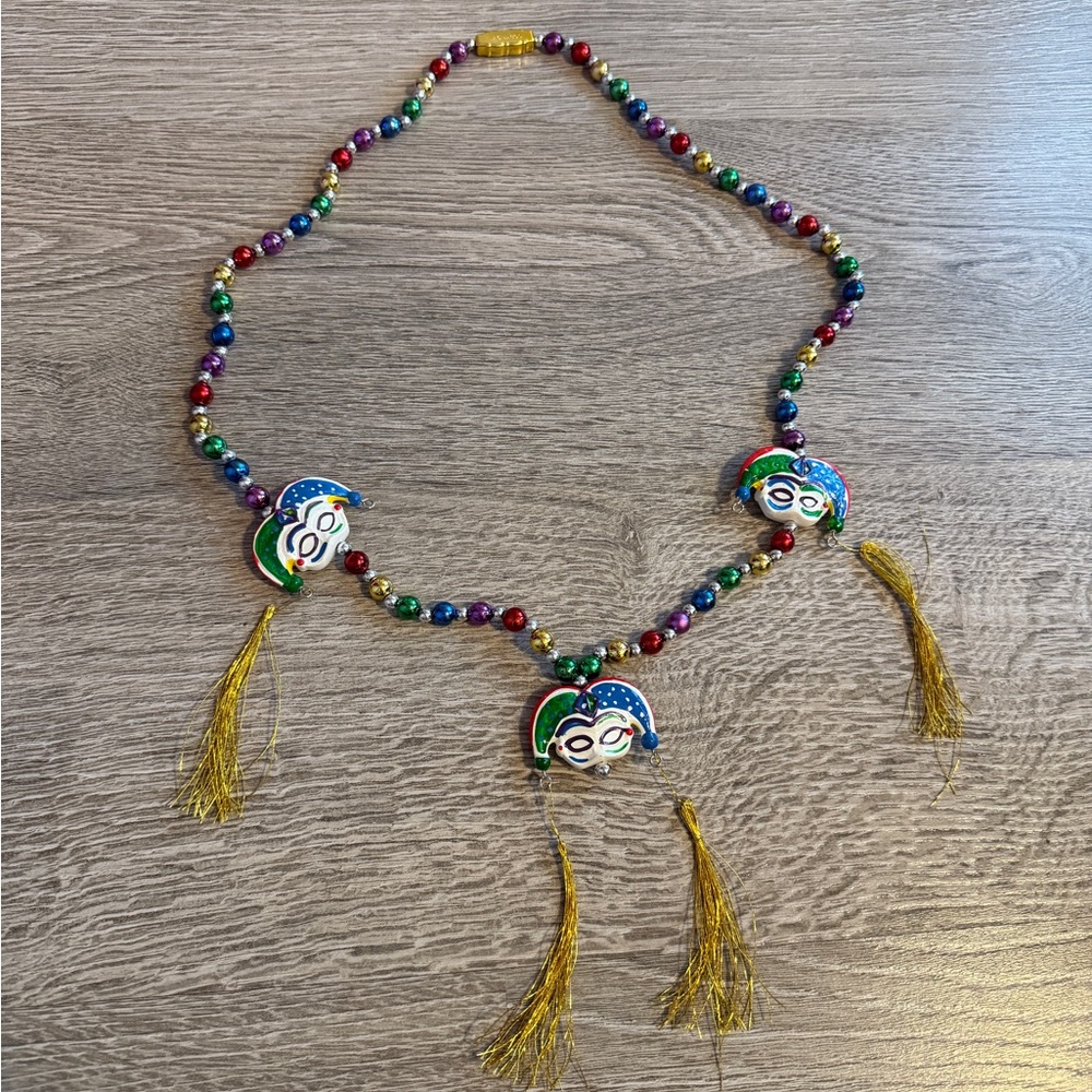 Colourful Mardi Gras Beaded Necklace with Tassels